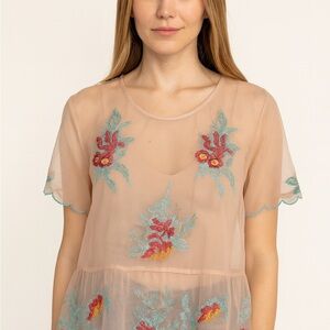 NWT Soft Surroundings Floral Embroidered Sheer Top Size LP Silk Mariella Tunic